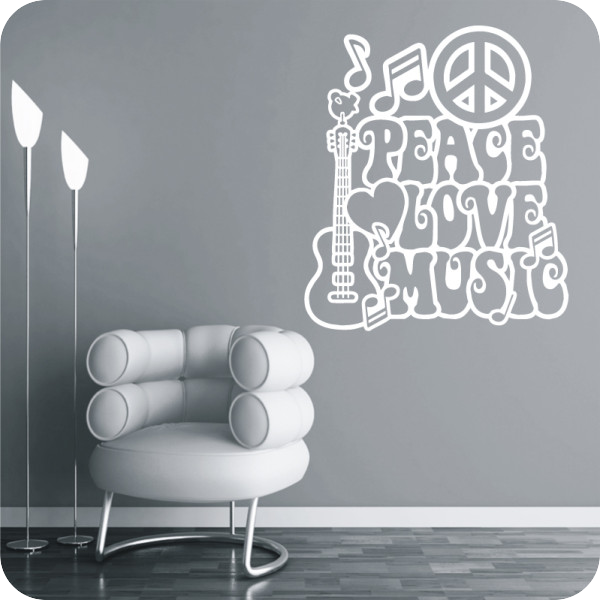 Peace Love Musik Music Flower Power Wandtattoo Wallpaper Wand Schmuck 57 x 57