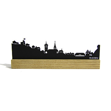 Mini-Skylines-gelasert | Mini Skyline Baden im Eichenholzbälkli