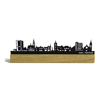 Mini-Skylines-gelasert | Mini Skyline Biel im Eichenholzbälkli