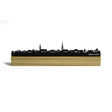 Mini-Skylines-gelasert | Mini Skyline Bülach im Eichenholzbälkli