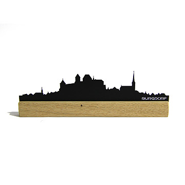 Mini-Skylines-gelasert | Mini Skyline Burgdorf im Eichenholzbälkli