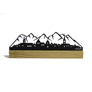 Mini-Skylines-gelasert | Mini Skyline Chur im Eichenholzbälkli