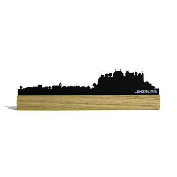 Mini-Skylines-gelasert | Mini Skyline Lenzburg im Eichenholzbälkli
