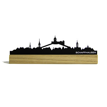 Mini-Skylines-gelasert | Mini Skyline Schaffhausen im Eichenholzbälkli