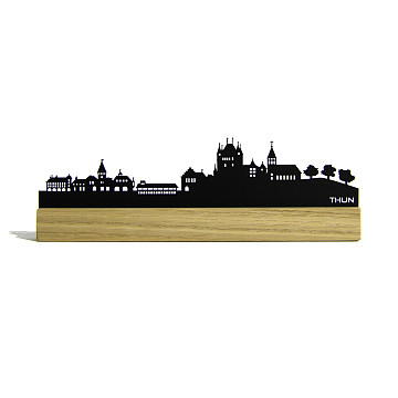 Mini-Skylines-gelasert | Mini Skyline Thun im Eichenholzbälkli