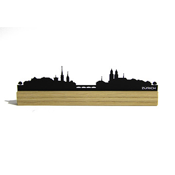 Mini-Skylines-gelasert | Mini Skyline Zürich im Eichenholzbälkli