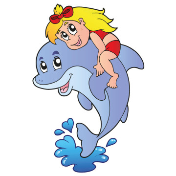 Wandtattoos | Kinder Wandtattoo Delfin mit Mädchen