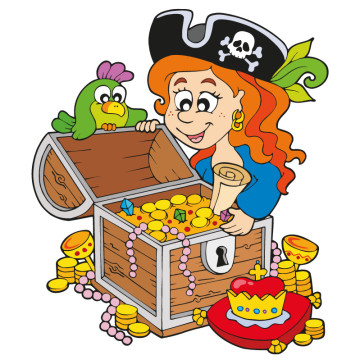 Wandtattoos | Kinder Wandtattoo Piratin mit Schatzkiste