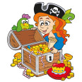 Kinder Wandtattoo Piratin mit Schatzkiste - Bild 1